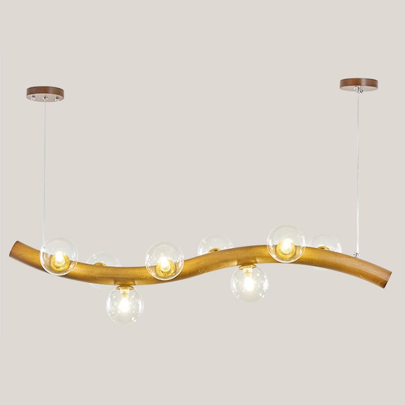 Contemporary 6/8/10-Light Brown Kitchen Island Lighting Wooden Island Pendant Lighting