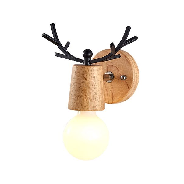 Minimalistic Style Wood Wall Mount Light Fixture Deer Wall Sconce Light for Bedroom