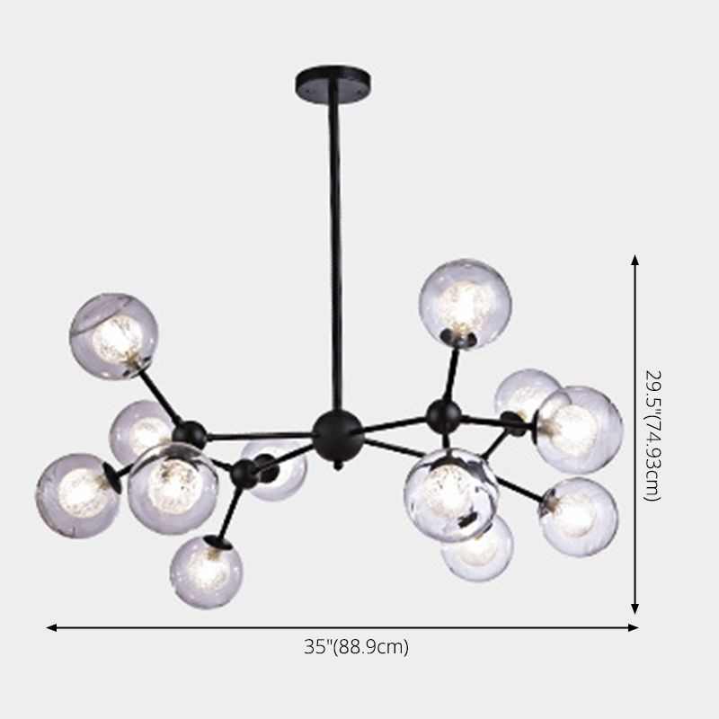 Black Branch Hanging Chandelier Light Modern Clear Glass Shade Ceiling Chandelier for Living Room