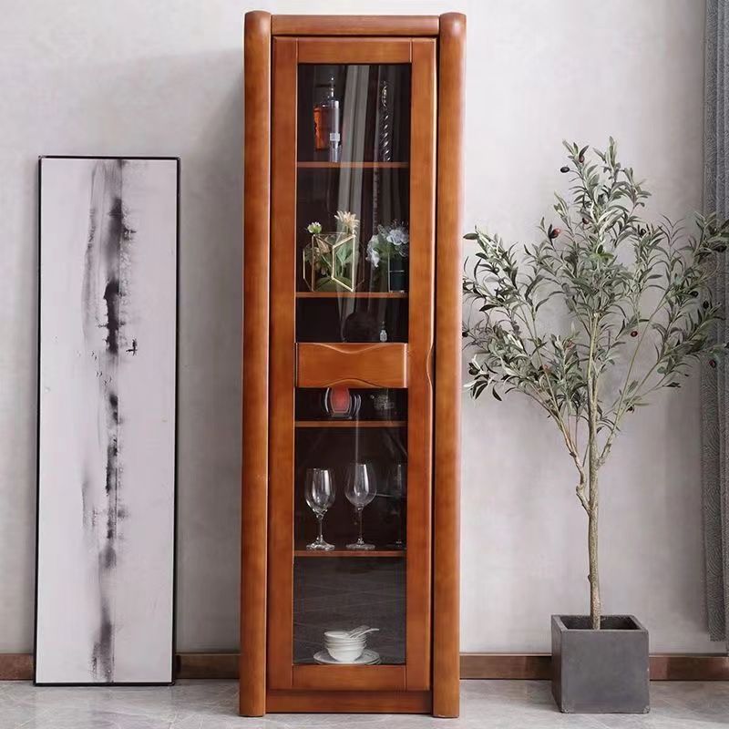 Contemporary Glass Paned Cabinet in Rubberwood 1/2-Door Solid Wood Storage Cabinet