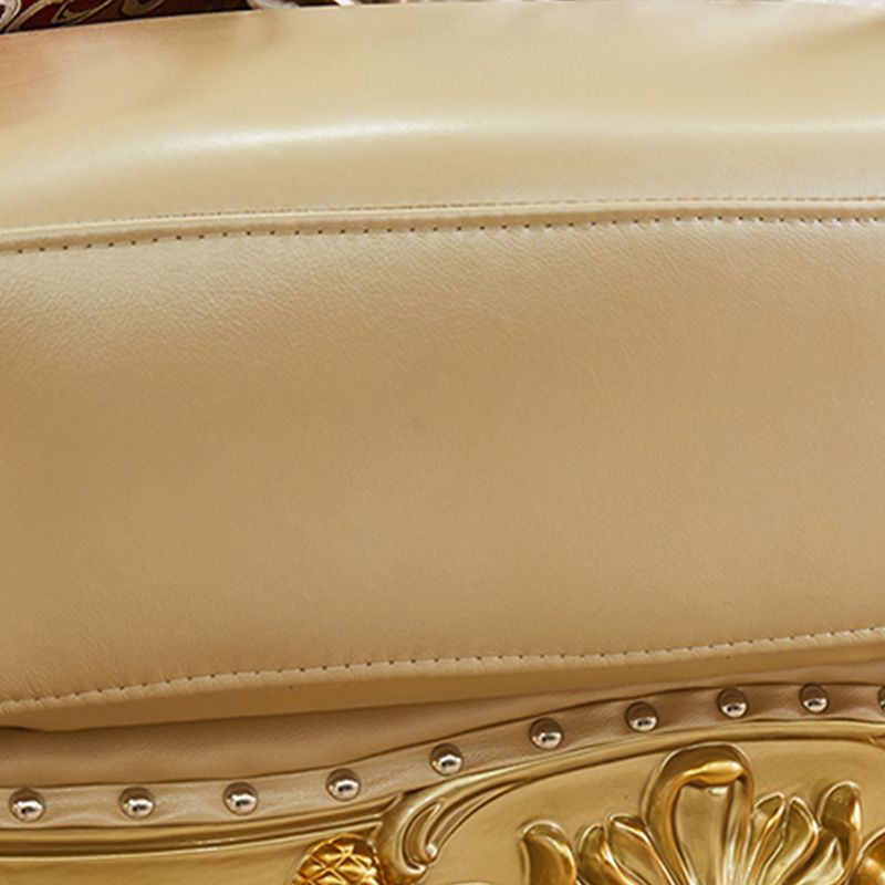 Gold Genuine Leather Sofa Tufted Split-Back Rolled Arm Sofa for Living Room
