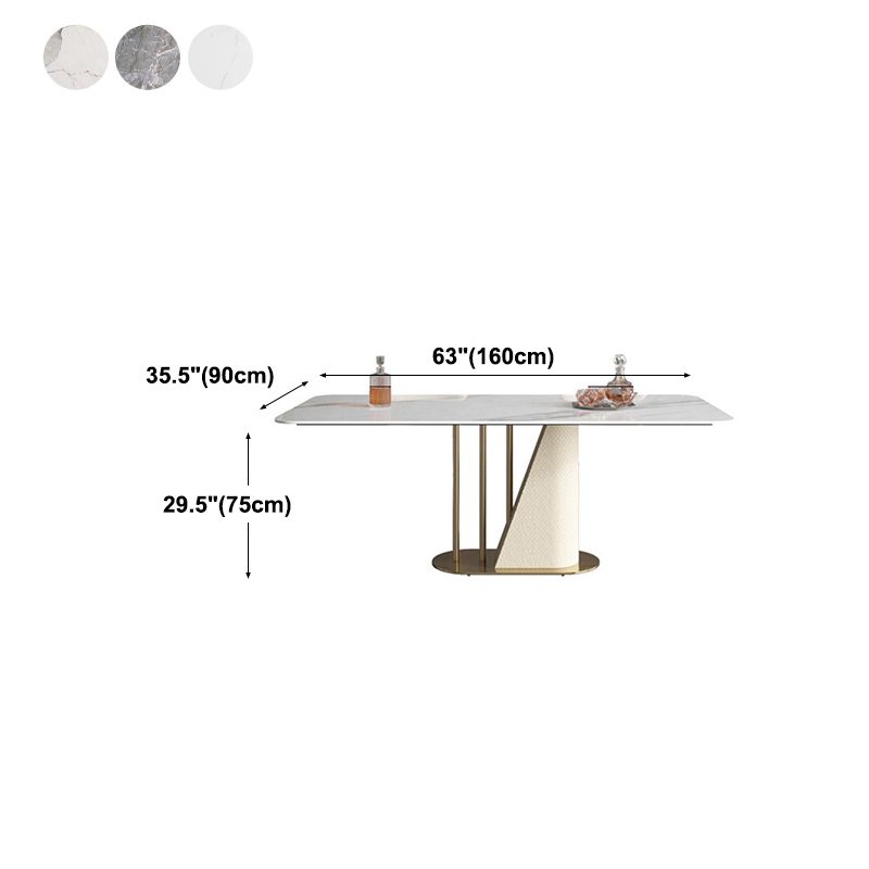 Stone Top Dining Table White Traditional Luxury Table with Pedestal Base