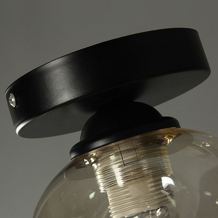 Sphere Shape Flush Light Modern Style Glass 1 Light Flush Ceiling Light in Black / Amber