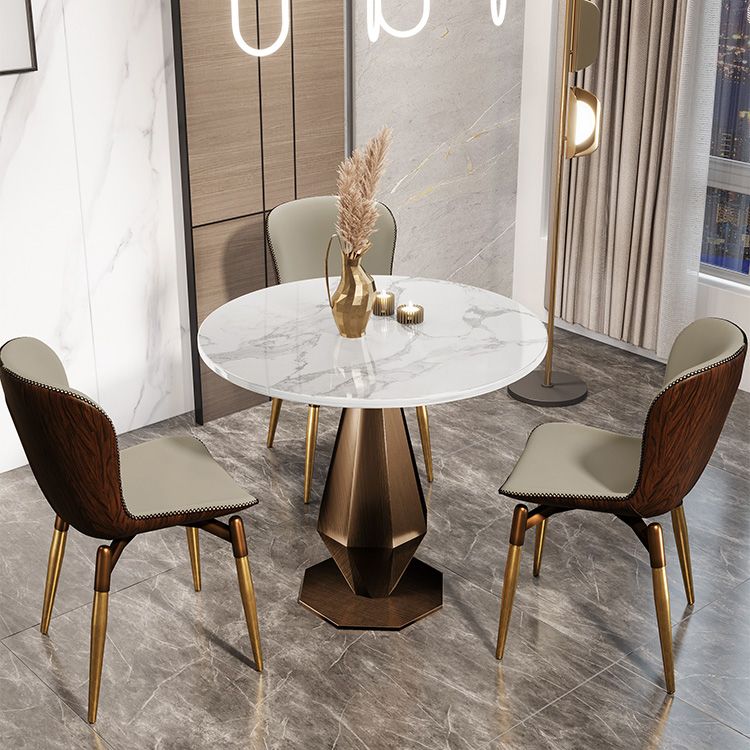 Mesa de comedor con base de pedestal de piedra, muebles redondos de lujo tradicionales