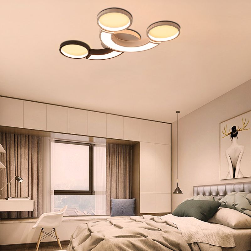 Black and White 3-Circle Ceiling Light Modernity LED Metallic Ceiling Lamp in White Light/Remote Control Stepless Dimming