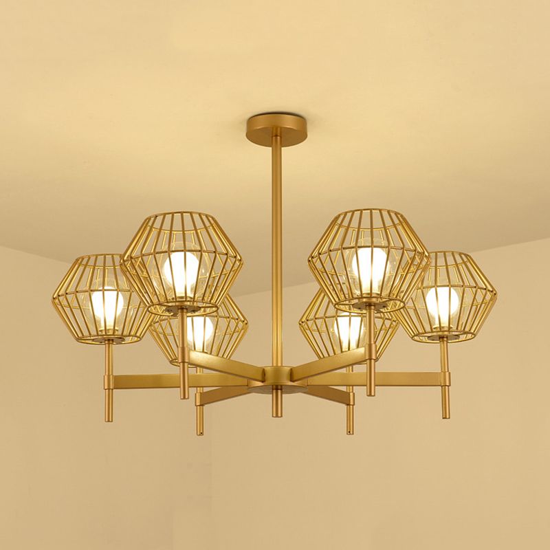 31,5 "/39" Wide Gold Cage Gage Candant Iron tradizionale Iron Lampada a soffitto a 6/8 testa