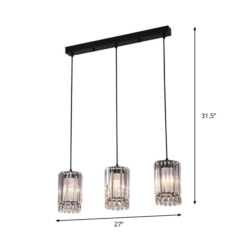 Crystal Prisms Cilinder Down Lighting Minimalistisch 3 koppen 18 "/27" breed zwart multi hanger licht