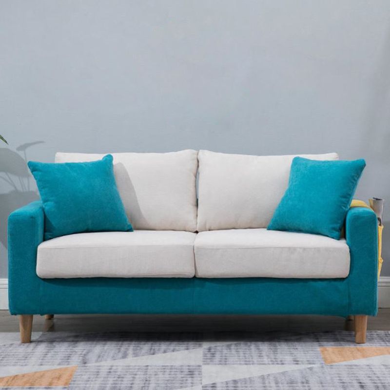 Modern Sofa Couch  Wooden Base Solid Color Fabric Loveseat Square Arm Sofa for Living Room