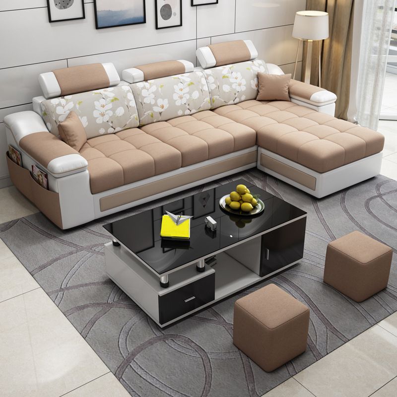 Pillow Top Arm Modular Settee Furniture 3-seater Sofa and Chaise with Pillows