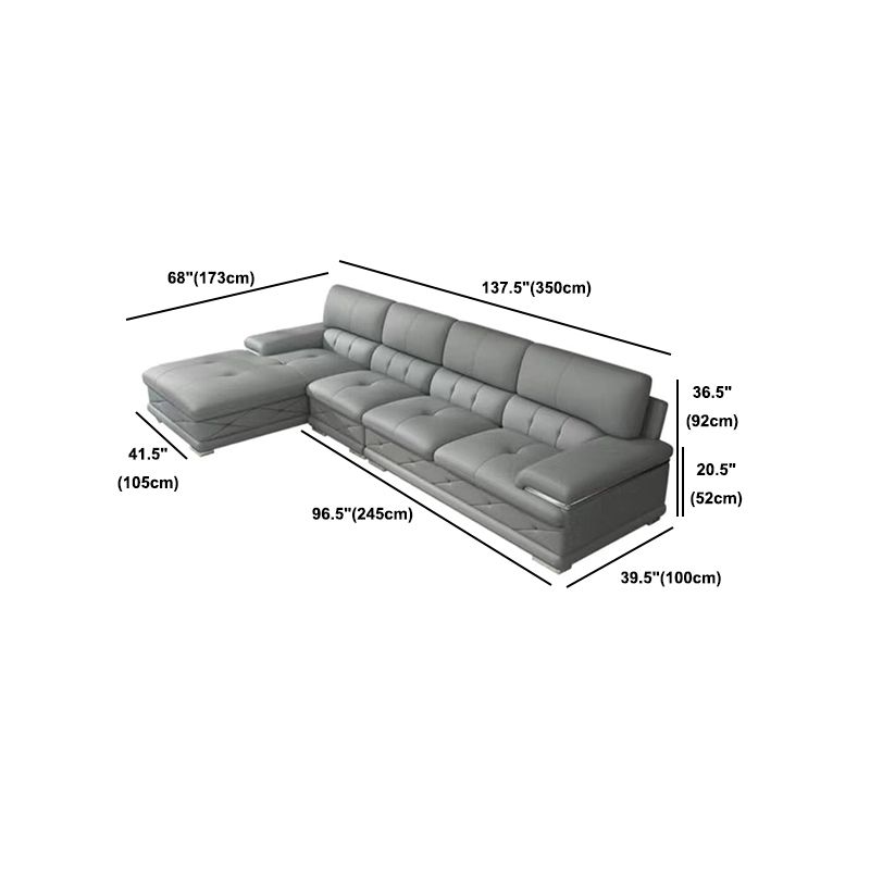 Genuine Leather Sofa & Chaise Modern Tufted Pillow Top Arm Sofa
