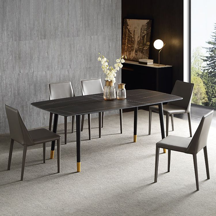 Modern Wood Legs Dinette Set 1/4/6/7 Pieces Rectangle Indoor Dining Table Set in Black