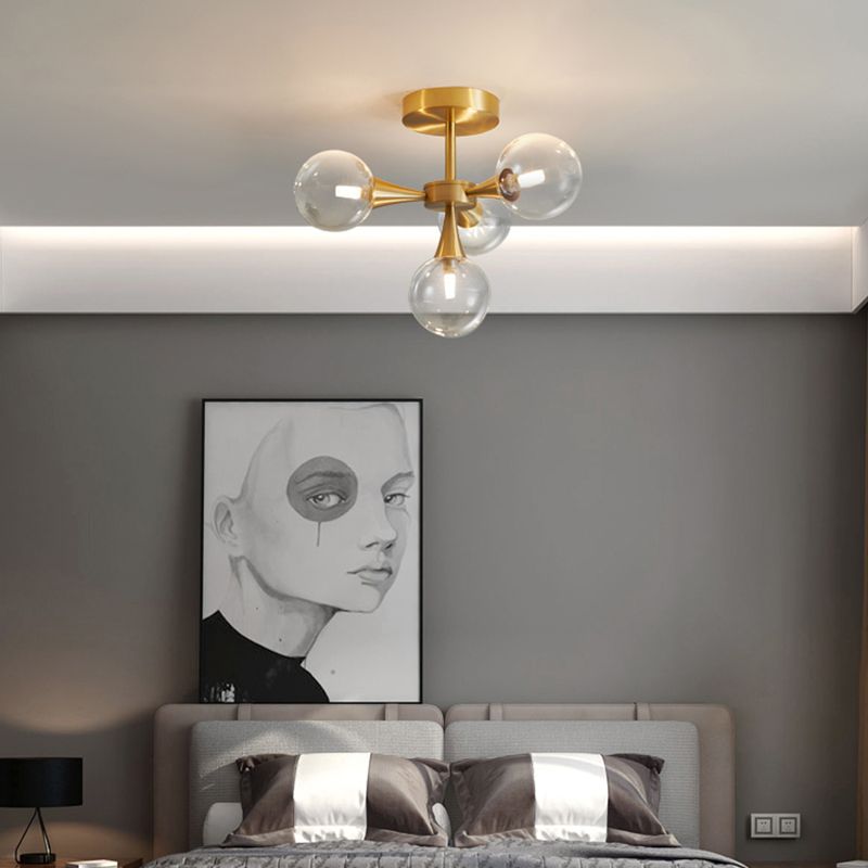 Contemporary Sphere Flush Light Fixture Glass Flush Mount Ceiling Fixture in Gold