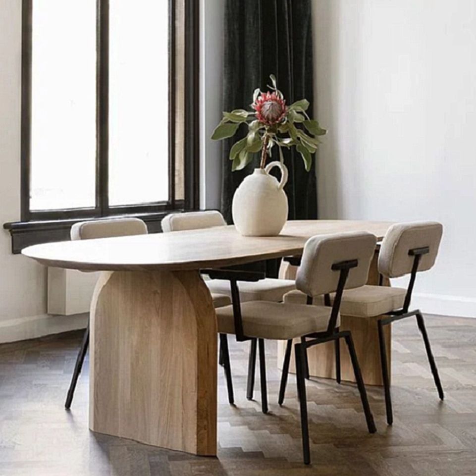 Modern Solid Wood Dining Table Oval Wooden Table with Double Pedestal for Restaurant