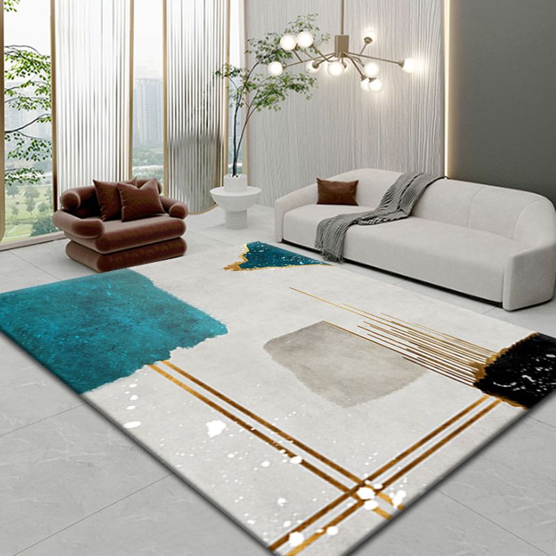 Gold Modern Rug Polyester Color Block Indoor Rug Washable Rug for Living Room