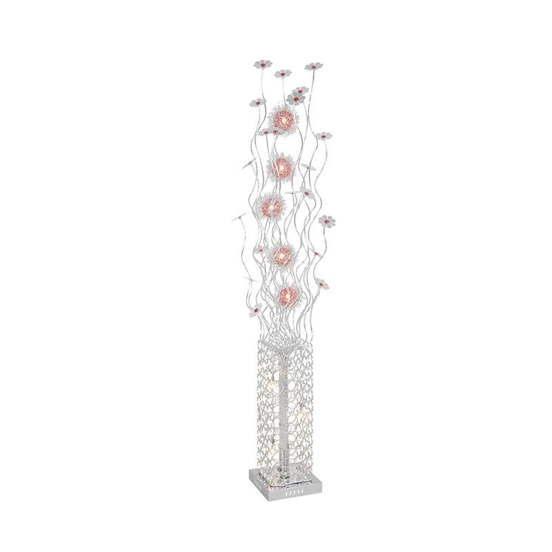 Lámpara metálica de la lámpara metálica de la sala de estar decorativa del piso LED iluminación con diseño de floret en plata, luz cálida/blanca