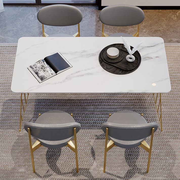 Glam Stone Top Dining Table Set 1/2/5 Pieces Rectangle White Indoor Dinette Set