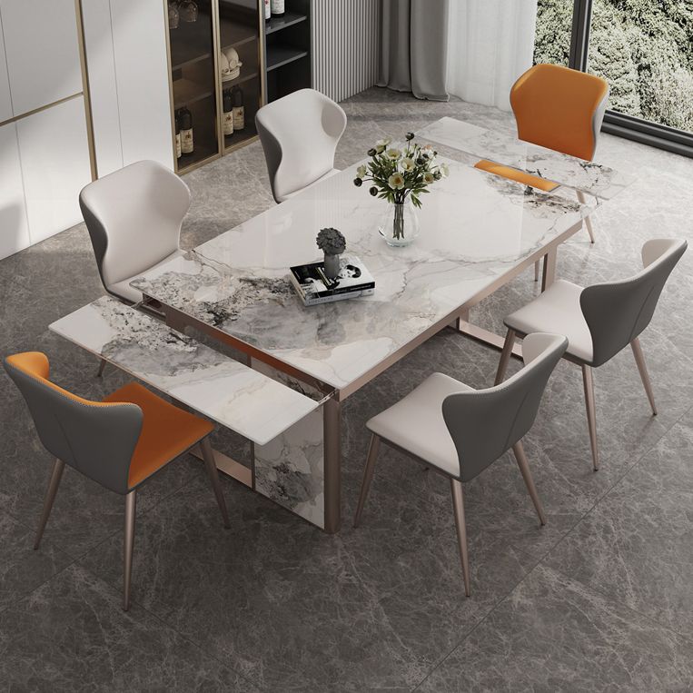 Traditional Luxury Style Dining Table Rectangle Sintered Stone Table with Double Pedestal