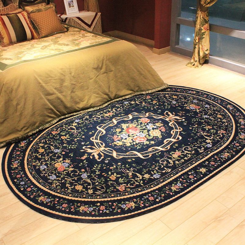 Navy Traditional Rug Polyester Graphic Rug Washable Rug for Living Room