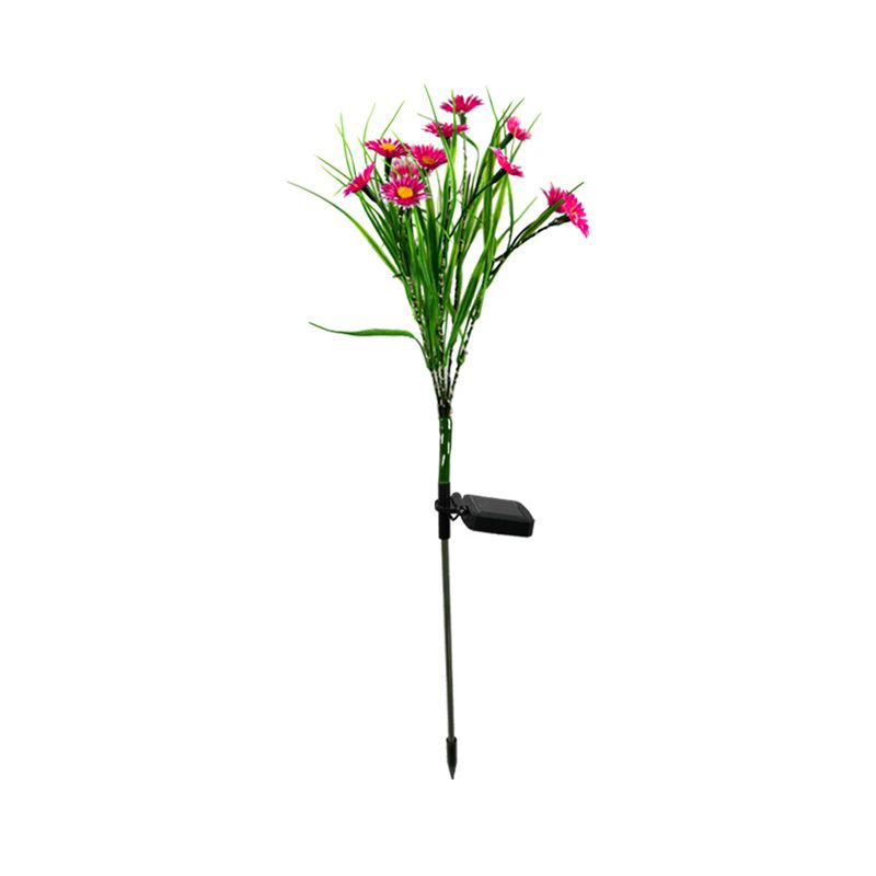 Rose Red Daisy Ground Light Decorative Fabric Solar LED Path Lamp for Courtyard, 2 Packs