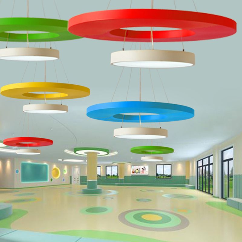 Circular LED Pendant Lamp Modern Metal Amusement Park Hanging Light Kit