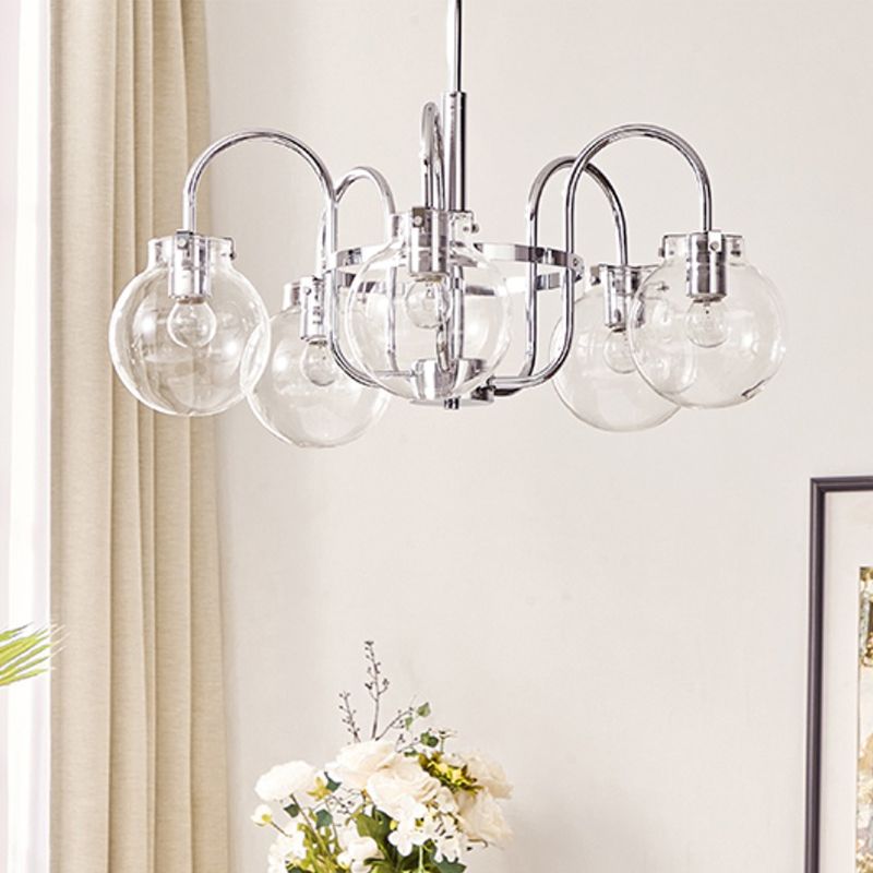 Modern Silver Ceiling Hung Fixture Global Clear Glass Down Lighting Pendant