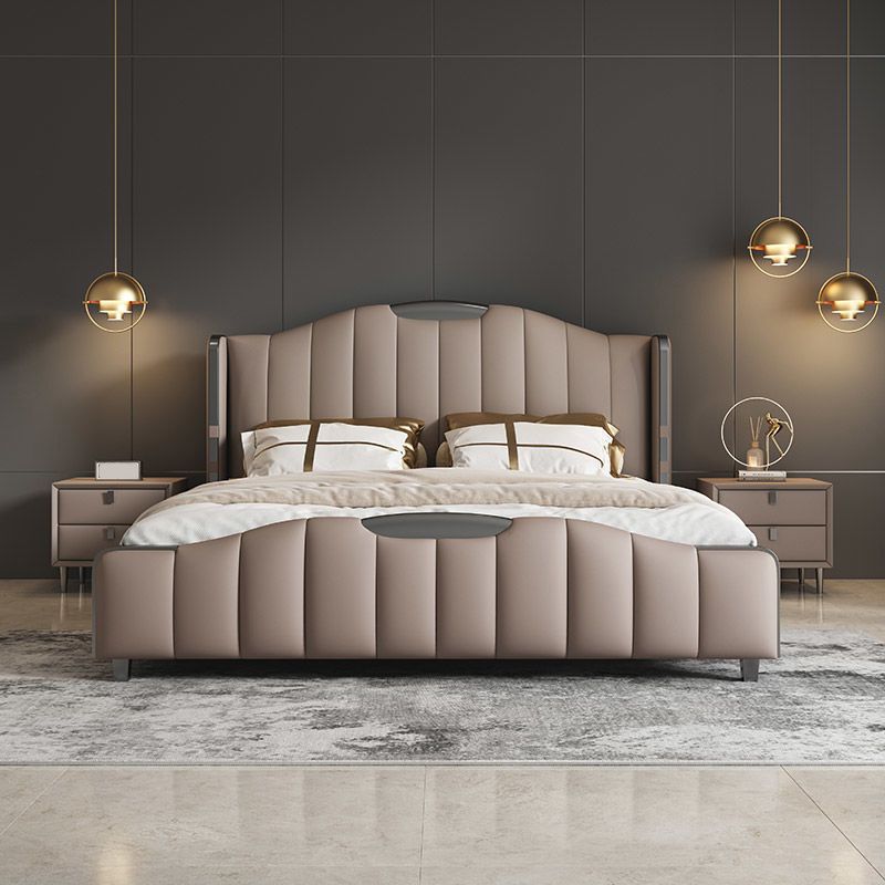 Glam Pine Wood with Headboard Camelback Panel Mattress Included Bed Frame