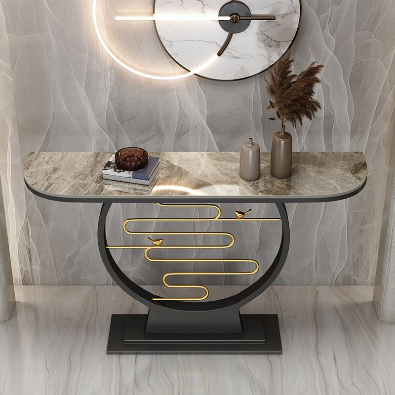 Modern & Contemporary Stone Console Sofa Table Half Moon Iron End Table for Hall