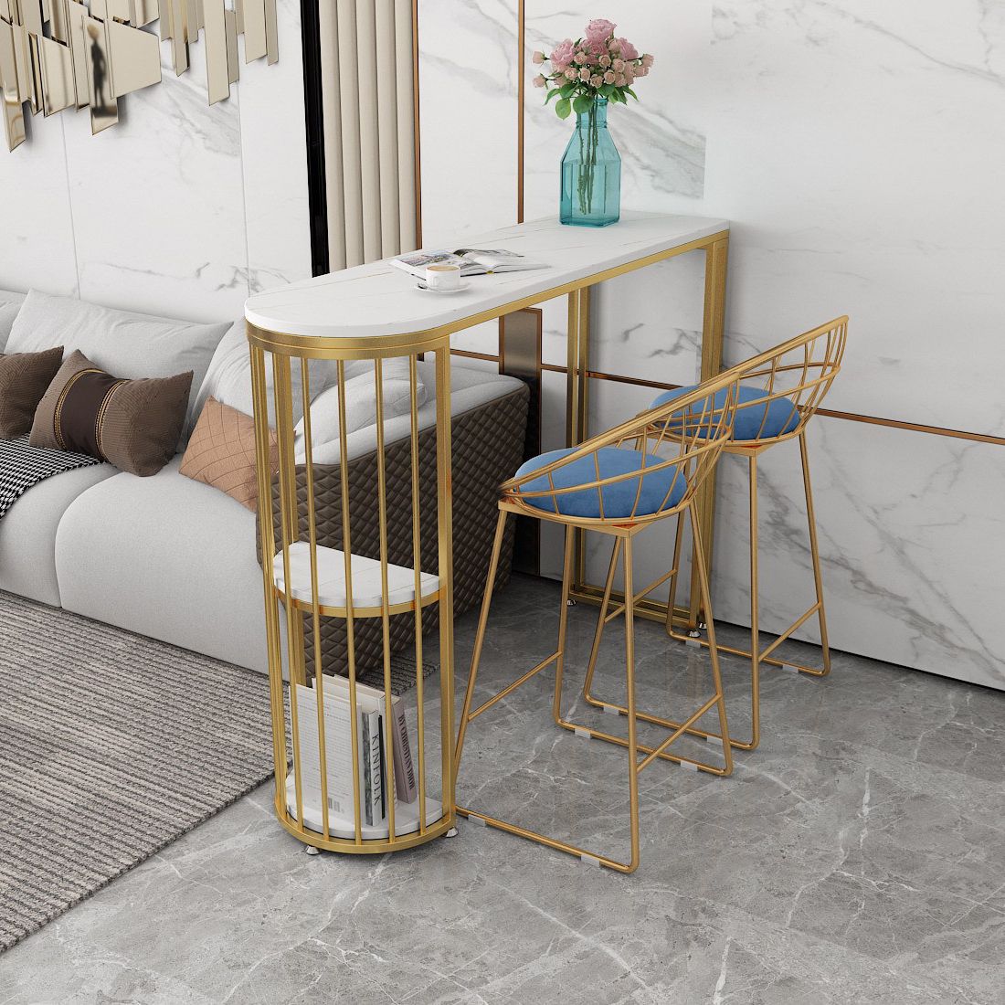 1/3 Pieces Oval Bar Stool and Table Set Glam Table and Stool Set