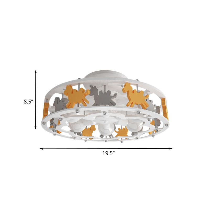Nordic Drum Semi Flush Iron 6-Head Nursery Flush Mount Light with Camel Design in White