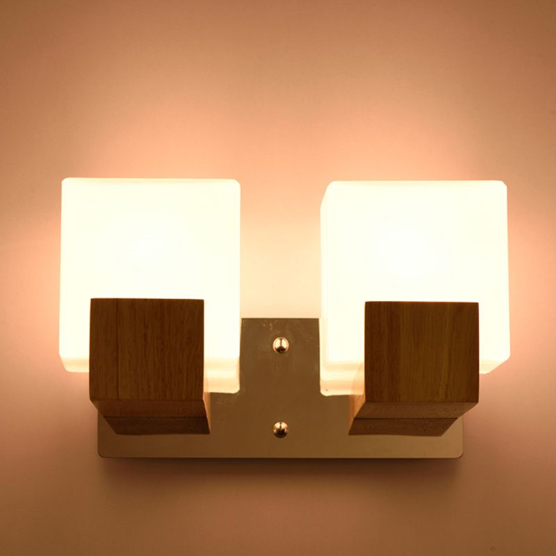 Quadratische Form Holzwand montieren leichte moderne einfache Glasschattenleuchte für Schlafzimmer