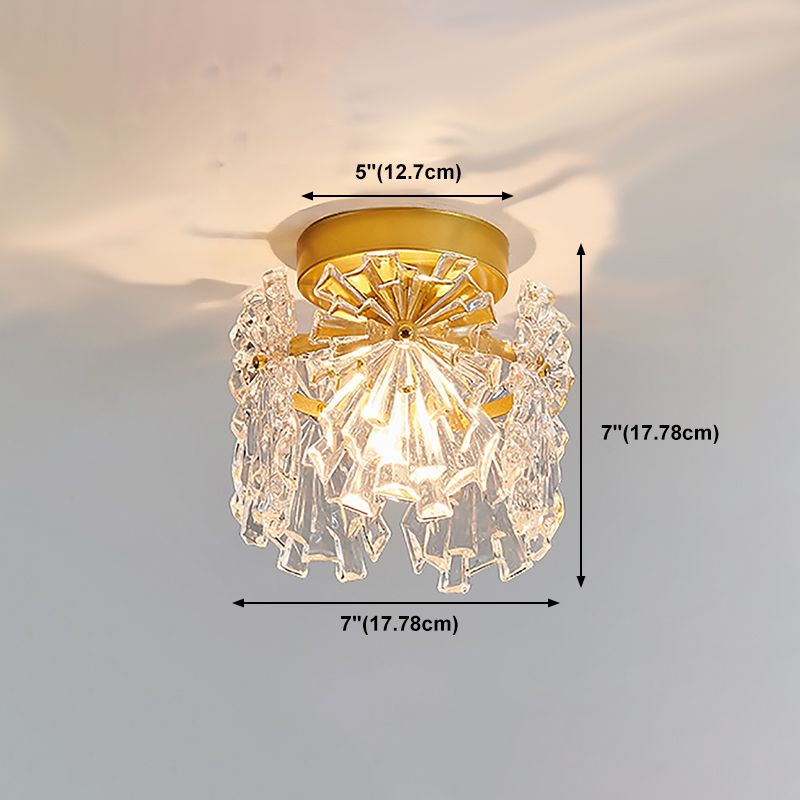 Modern Close to Ceiling Lighting Fixture Gold Cylinder Ceiling Light with Glass Shade