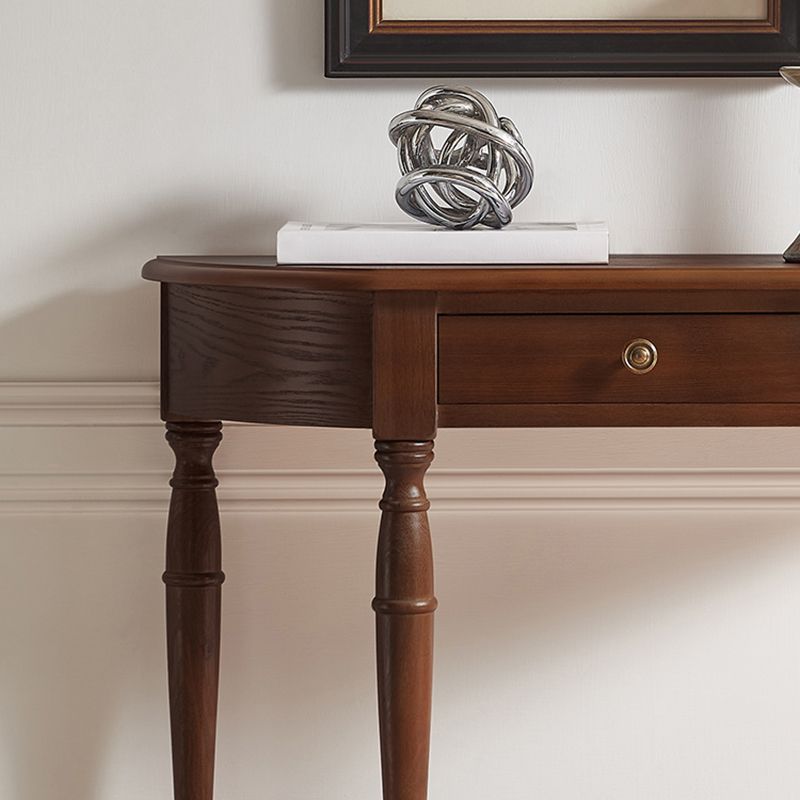 Mid-Century Modern 4 Legs Wood Half Moon Console Table in Brown