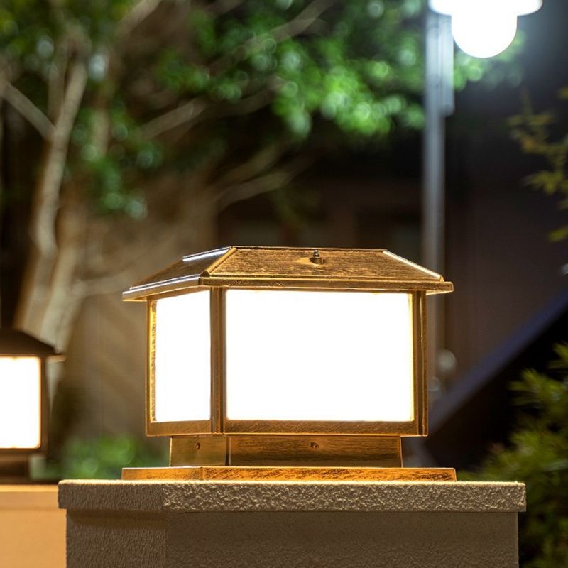 Rectangle Shape Metal Outdoor Lamp Modern Style 1-Light Solar Pillar Light