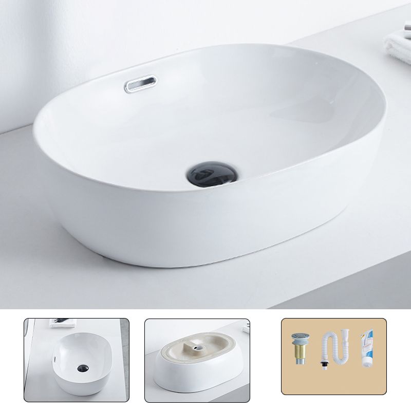 Contemporary Bathroom Sink Porcelain Pop-Up Drain Rectangular Vessel
