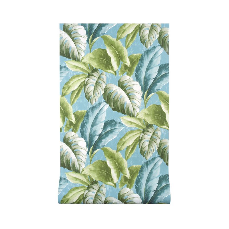 Green and Blue Wall Covering Banana leaf 33'L x 20.5"W Non-Pasted Water-Resistant Wallpaper