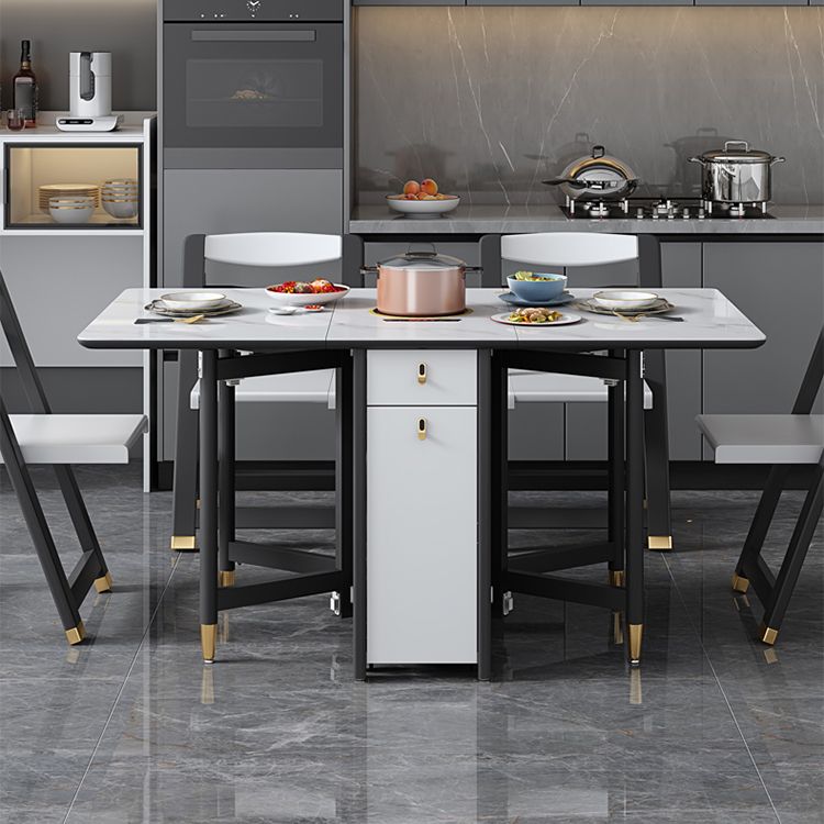 Solid Wood Contemporary Rectangular Table Glass Top Table with Drop Leaf