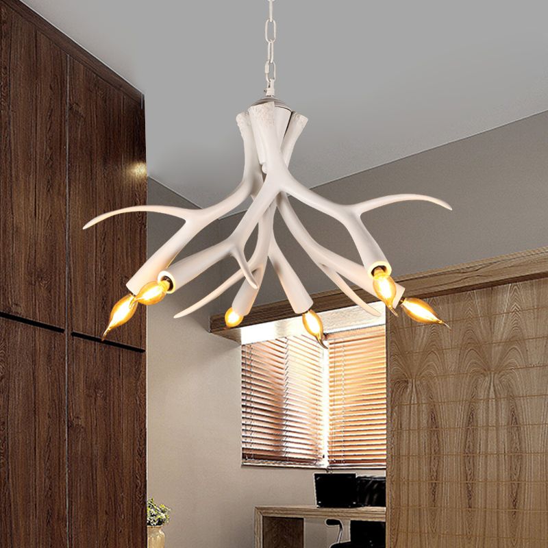 Lámpara blanca de 6 luces lámpara de lámpara de lámpara moderna lámpara colgante de asta de resina moderna con cadena ajustable
