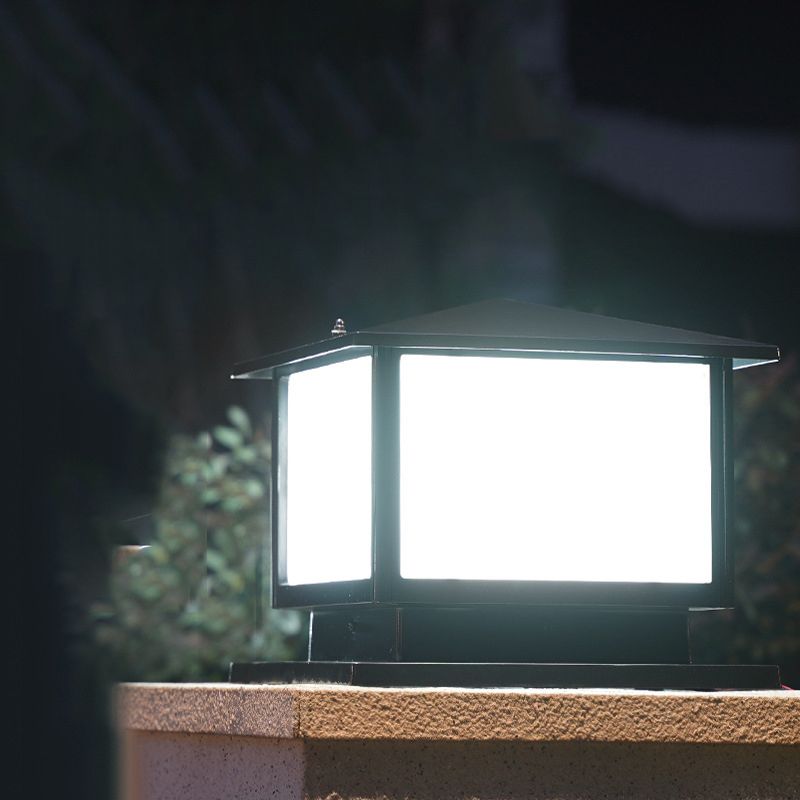Rectangle Shape Metal Pillar Lamp Modern Style 1-Light Waterproof Outdoor Light