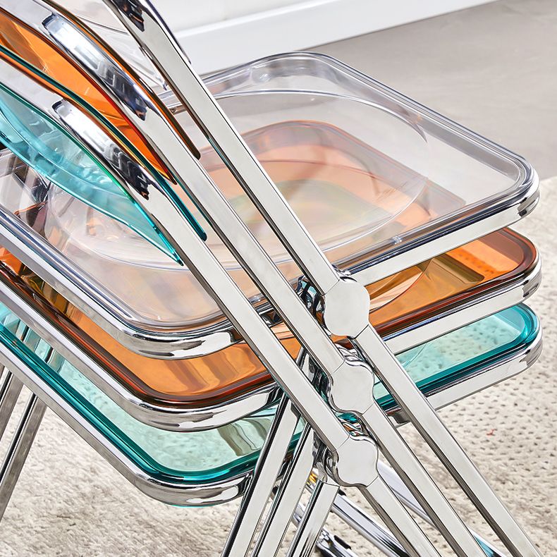 Silla de comedor moderna de metal, silla lateral plegable interior con respaldo abierto
