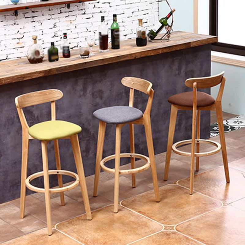 Scandinavian Rubberwood Coffee Shop Stool Footrest Upholstered Bar Stools