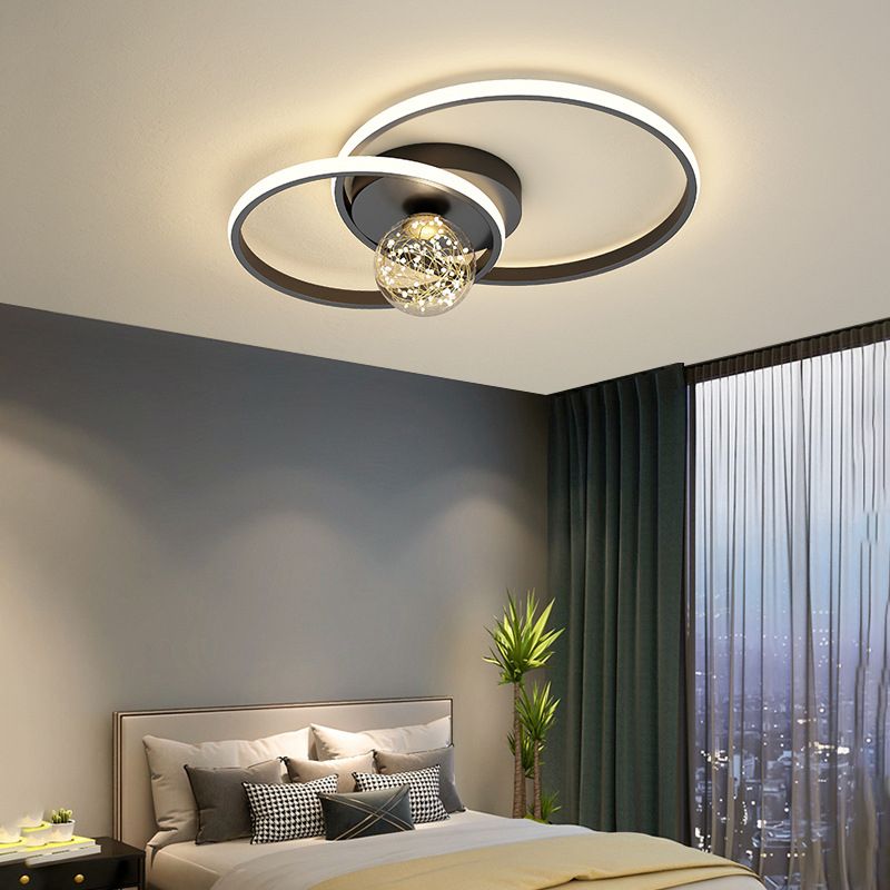 Multi-Lights Round Shade Modern Style Flush Mount Ceiling Light Fixture in Black