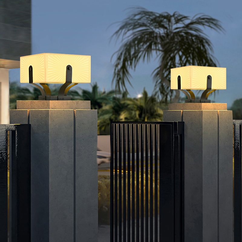 LED Solar Energy Pillar Lamp Stainless Steel Outdoor Light with Acrylic Shade for Garden