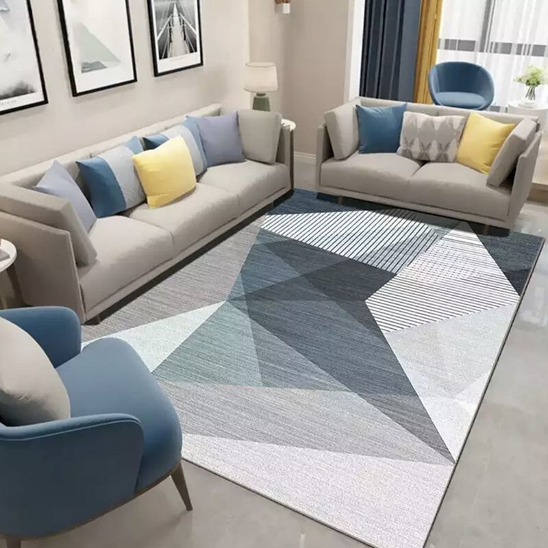 Trendy Simple Living Room Rug Modern Asymmetrical Graphic Design Rug Polyester Stain Resistant Non-Slip Backing Carpet