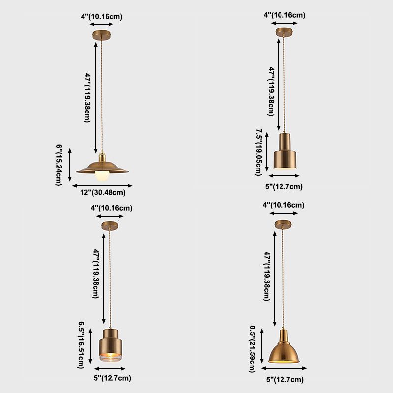 Modern Shaded Hanging Pendant Light Metal Dinning Room Suspended Lighting Fixture in Gold