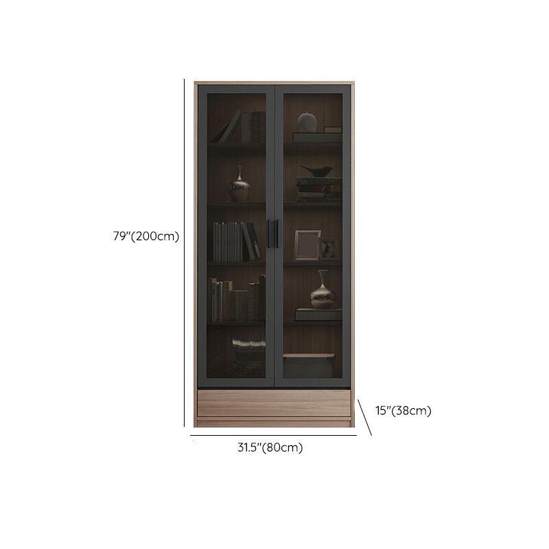 Modern Wooden Bookcase Glass Doors Closed Storage Bookshelf for Home