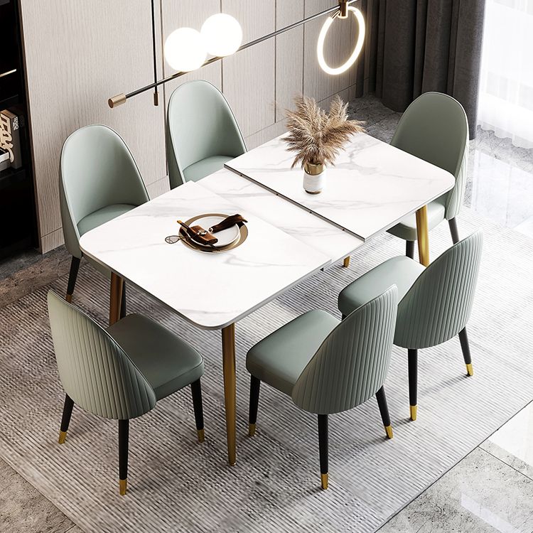 Scandinavian Style Sintered Stone Rectangle Dining Set with 4 Gold Legs Base