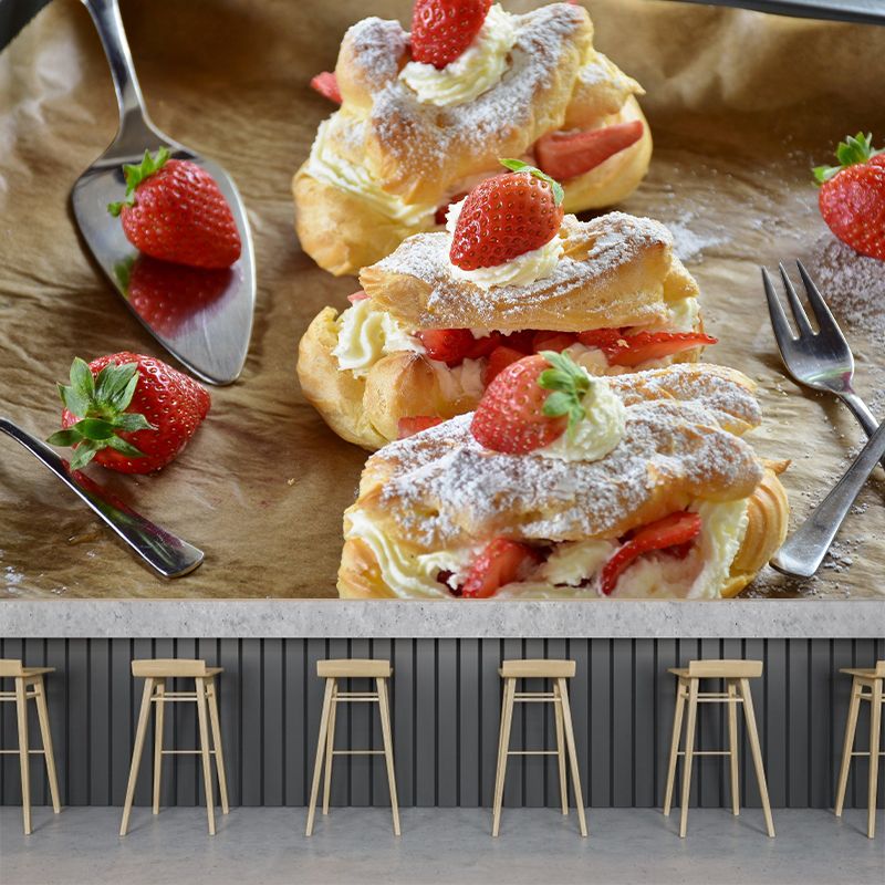 Tasty Strawberry Cake Mural Modern Decorative Dessert Shop Wall Art Multiple Sizes Available
