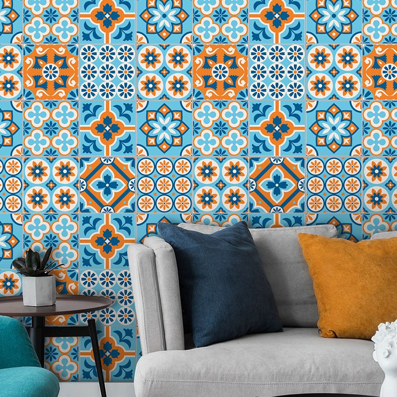 Orange-Blue Mandala Wallpaper Panel Peel and Stick Bohemian Style Restroom Wall Decor