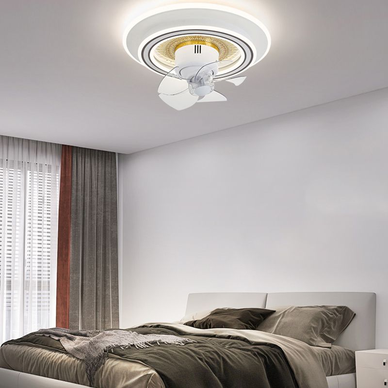Nordic Round Fan Lamp Metal Bedroom LED Semi Flush Light with Swirlable Head