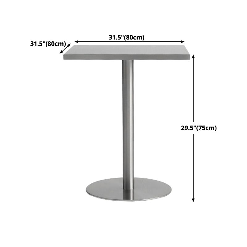 Metal Industrial Square Dining Table Stainless Steel Top Table with Pedestal